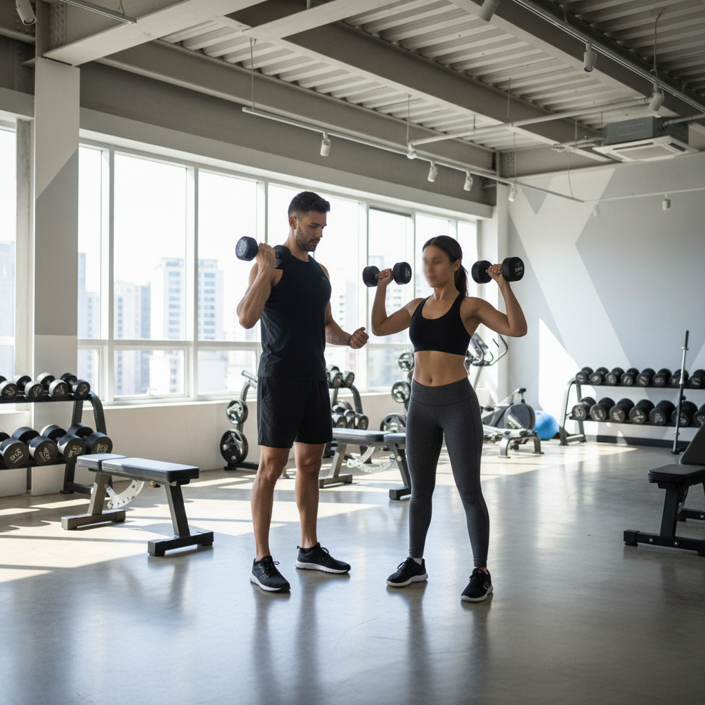 Personal Training – Trainer korrigiert Übungsausführung